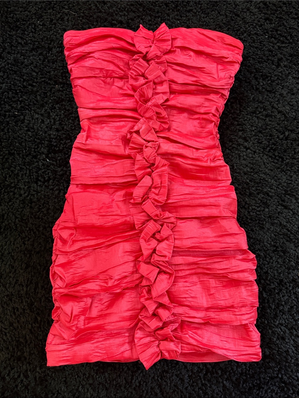 Strapless Ruffled Satin Mini Dress - Bright Fuchsia